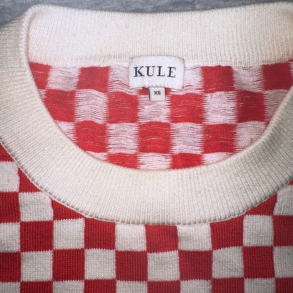 KULE Check Mate Checkered Pullover Sweater Red White Cotton Silk Blend Size XS - Picture 9 of 11
